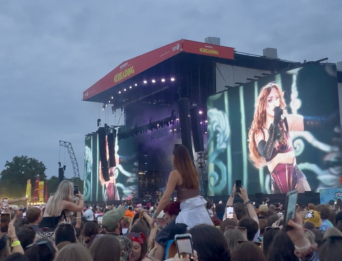 Chappell Roan on stage at Reading Festival 2025, delivering one of the standout live music performances of the UK summer festival season.